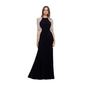 Xscape Women's Quarter Sleeve Long Jersey Knit Evening Dress Black SZ 12 NWT